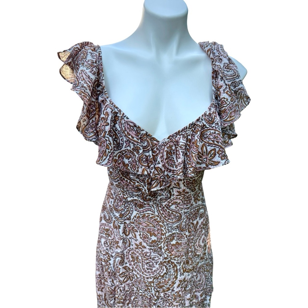 MINKPINK Paisley Ruffle Midi Dress Boho Style Size M - Picture 4 of 9
